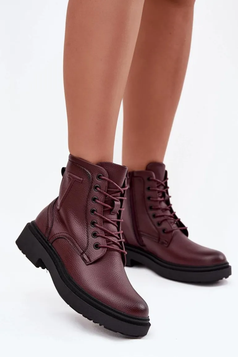 Ocieplane Botki Damskie Z Naturalnej Skóry Sergio Leone BT25248-S Bordowe