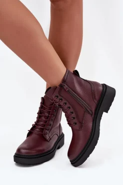 Ocieplane Botki Damskie Z Naturalnej Skóry Sergio Leone BT25248-S Bordowe