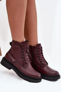 Ocieplane Botki Damskie Z Naturalnej Skóry Sergio Leone BT25248-S Bordowe