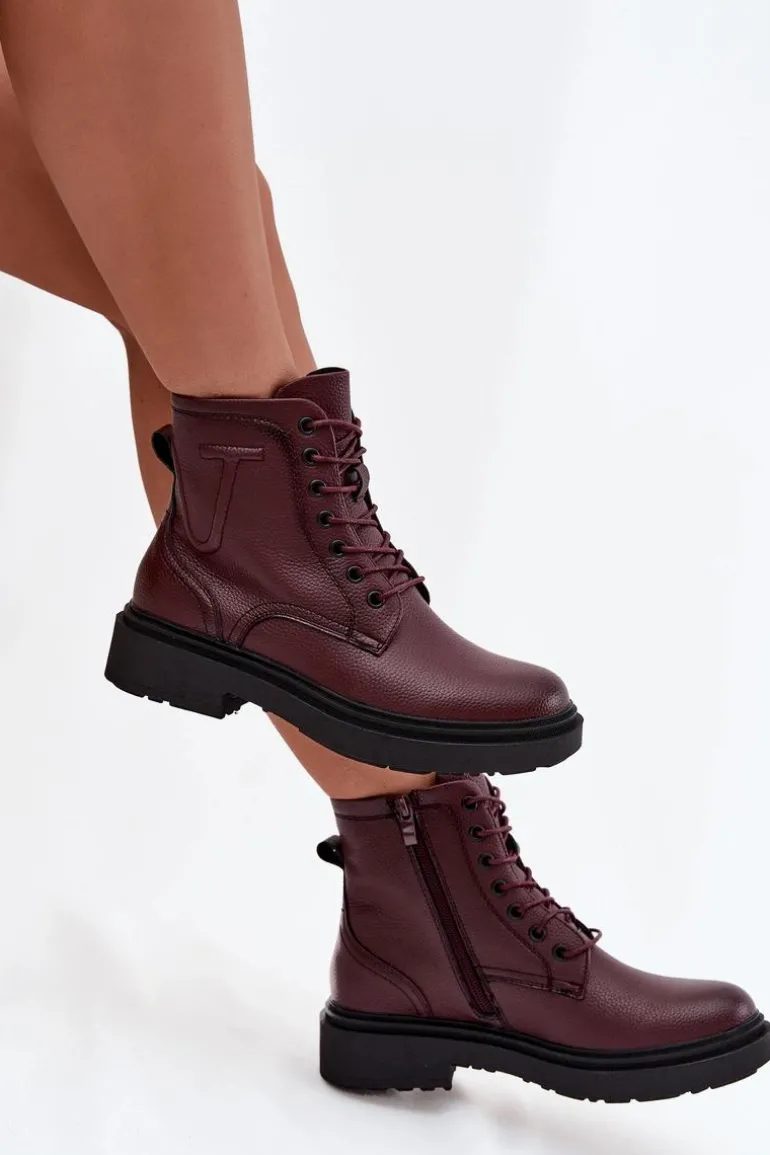 Ocieplane Botki Damskie Z Naturalnej Skóry Sergio Leone BT25248-S Bordowe