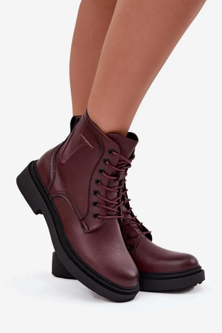 Ocieplane Botki Damskie Z Naturalnej Skóry Sergio Leone BT25248-S Bordowe
