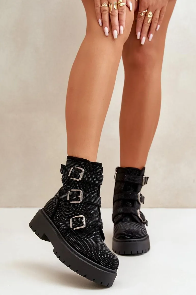 Ocieplane Botki Damskie Ze Zdobieniem Czarne Ciascia