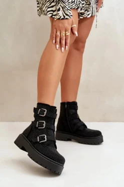 Ocieplane Botki Damskie Ze Zdobieniem Czarne Ciascia