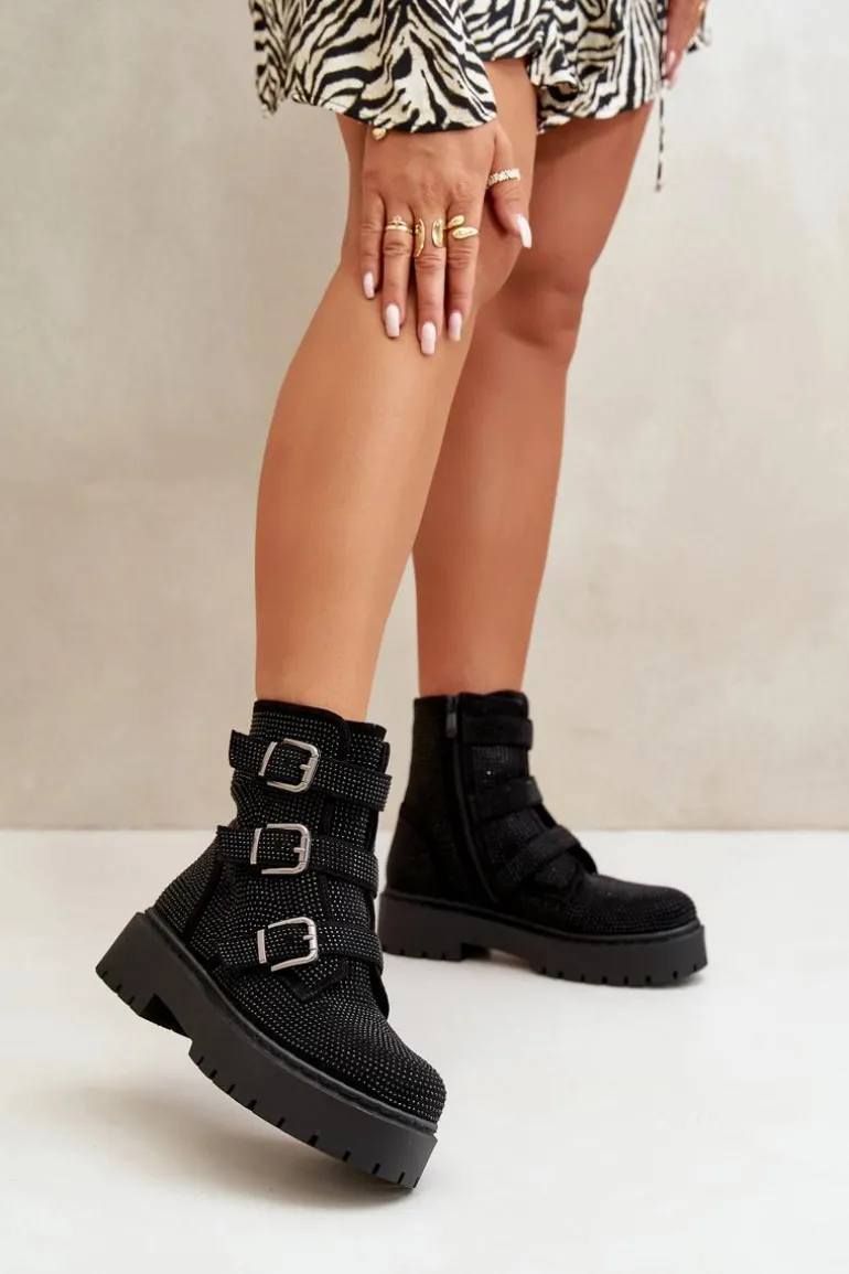 Ocieplane Botki Damskie Ze Zdobieniem Czarne Ciascia