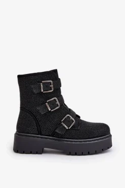 Ocieplane Botki Damskie Ze Zdobieniem Czarne Ciascia