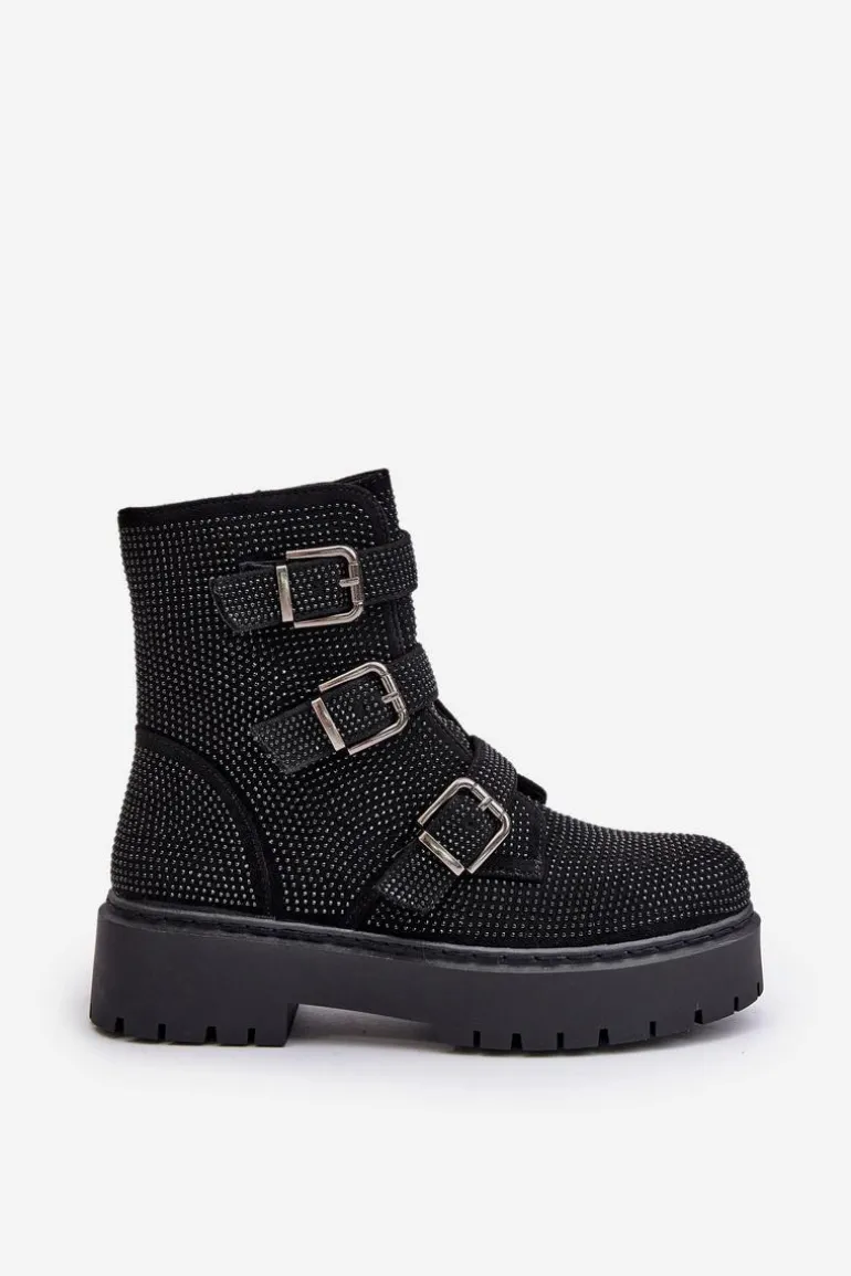 Ocieplane Botki Damskie Ze Zdobieniem Czarne Ciascia