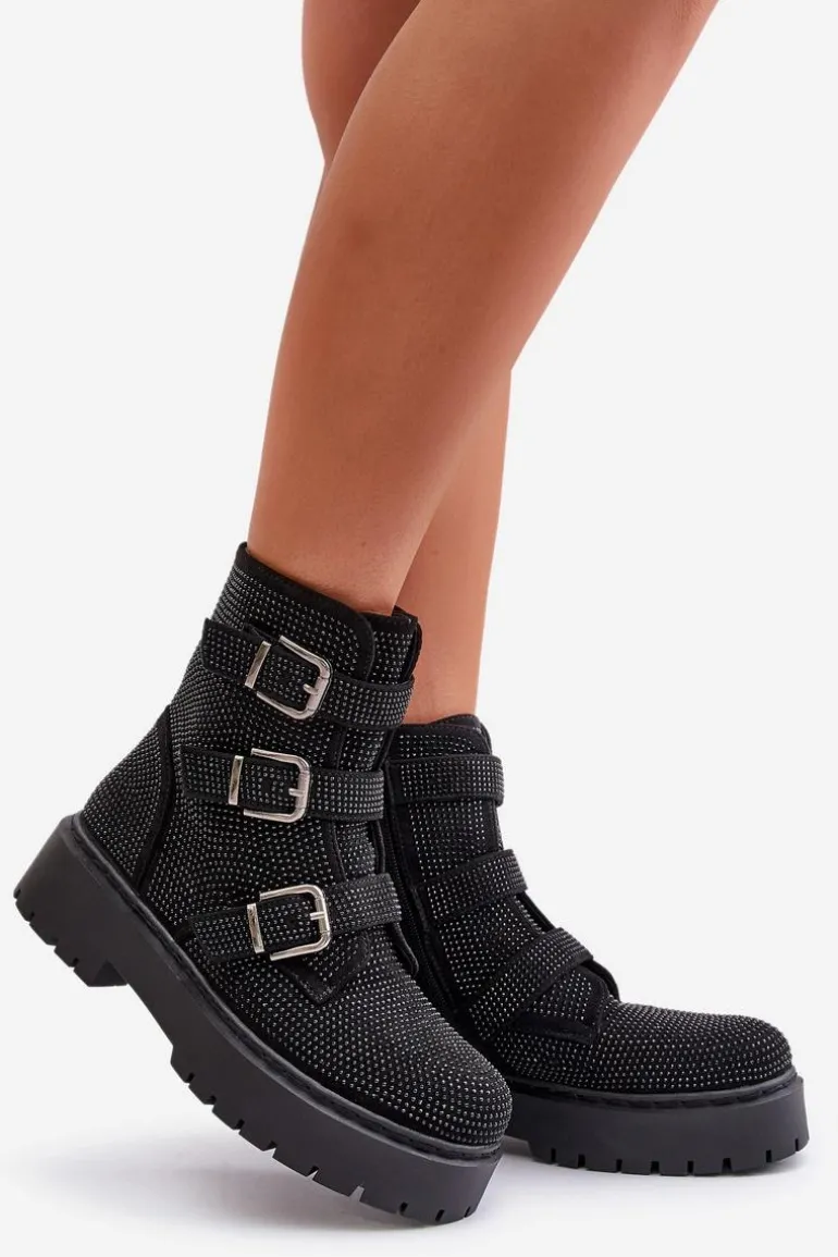 Ocieplane Botki Damskie Ze Zdobieniem Czarne Ciascia