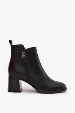 Ocieplane Botki Damskie Z Naturalnej Skóry Na Słupku Czarne Jovelle