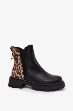 Ocieplane Botki Damskie Ze Złotym Detalem Panterka Czarne Calista