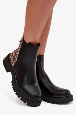 Ocieplane Botki Damskie Ze Złotym Detalem Panterka Czarne Calista