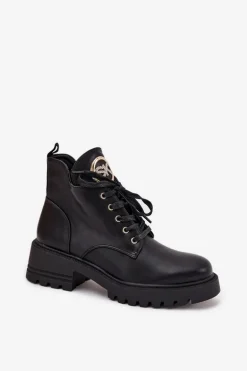 Ocieplane Botki Damskie Ze Złotym Detalem Czarne Kavirae