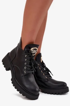 Ocieplane Botki Damskie Ze Złotym Detalem Czarne Kavirae