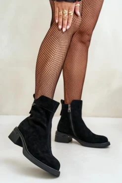 Ocieplane Botki Damskie Z Naturalnego Zamszu Na Zamek Czarne Vinceza 66696