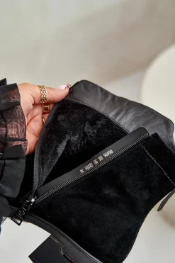 Ocieplane Botki Damskie Z Naturalnego Zamszu Na Zamek Czarne Vinceza 66696