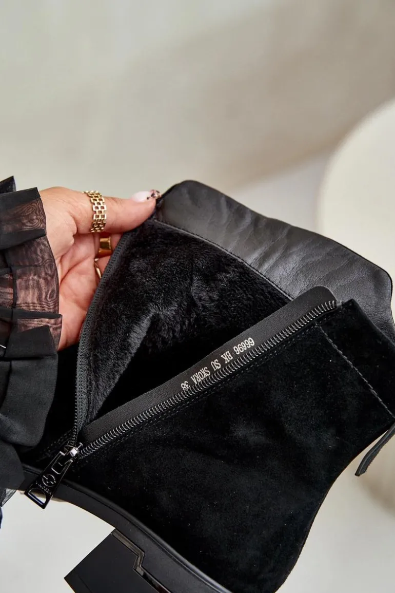 Ocieplane Botki Damskie Z Naturalnego Zamszu Na Zamek Czarne Vinceza 66696