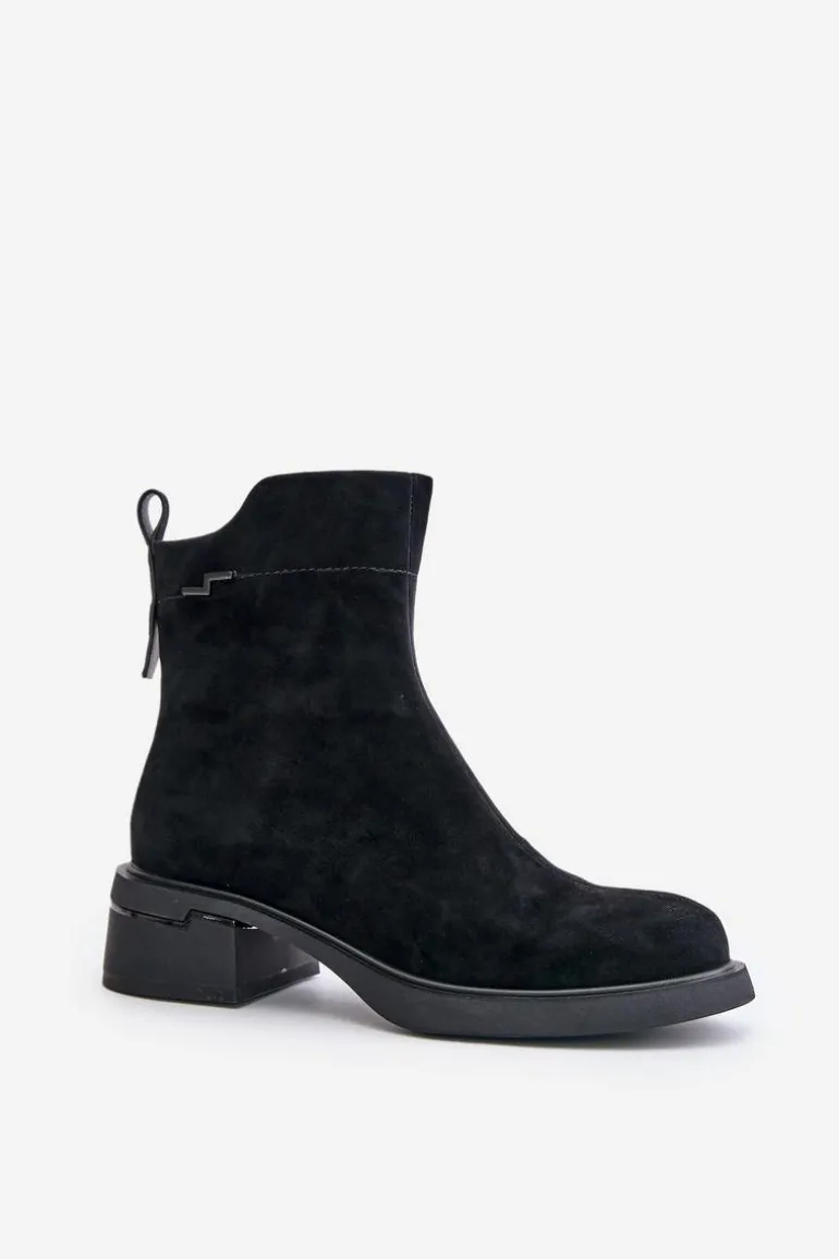 Ocieplane Botki Damskie Z Naturalnego Zamszu Na Zamek Czarne Vinceza 66696