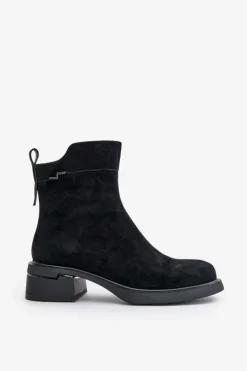 Ocieplane Botki Damskie Z Naturalnego Zamszu Na Zamek Czarne Vinceza 66696