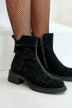 Ocieplane Botki Damskie Z Naturalnego Zamszu Na Zamek Czarne Vinceza 66696