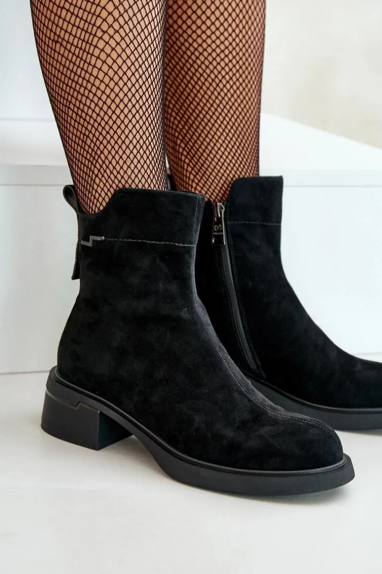 Ocieplane Botki Damskie Z Naturalnego Zamszu Na Zamek Czarne Vinceza 66696