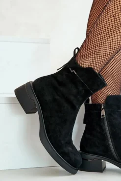 Ocieplane Botki Damskie Z Naturalnego Zamszu Na Zamek Czarne Vinceza 66696