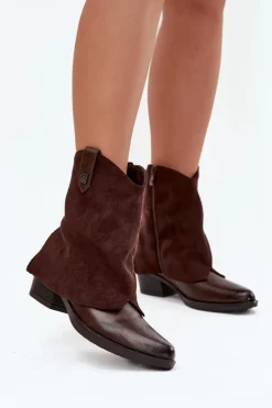 Ocieplane Botki Kowbojki Na Obcasie Czekoladowe Sylvette