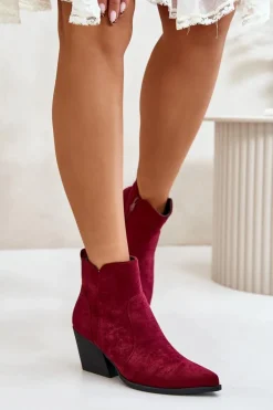 Ocieplane Botki Kowbojki Eko Zamszowe Na Zamek Bordowe Virtris