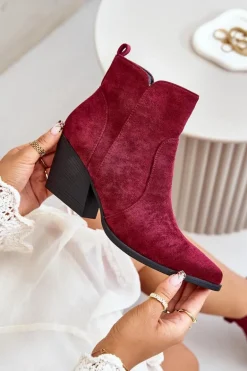 Ocieplane Botki Kowbojki Eko Zamszowe Na Zamek Bordowe Virtris