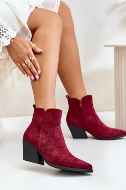 Ocieplane Botki Kowbojki Eko Zamszowe Na Zamek Bordowe Virtris