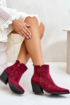 Ocieplane Botki Kowbojki Eko Zamszowe Na Zamek Bordowe Virtris
