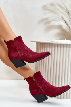 Ocieplane Botki Kowbojki Eko Zamszowe Na Zamek Bordowe Virtris