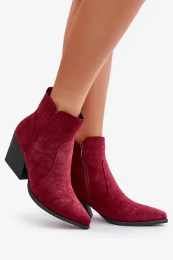 Ocieplane Botki Kowbojki Eko Zamszowe Na Zamek Bordowe Virtris