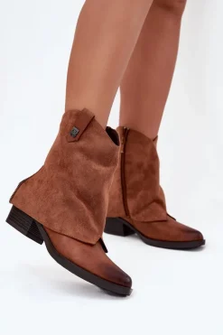 Ocieplane Botki Kowbojki Na Obcasie Camel Sylvette