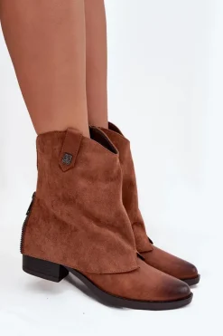 Ocieplane Botki Kowbojki Na Obcasie Camel Sylvette