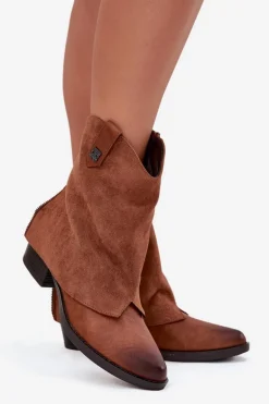 Ocieplane Botki Kowbojki Na Obcasie Camel Sylvette