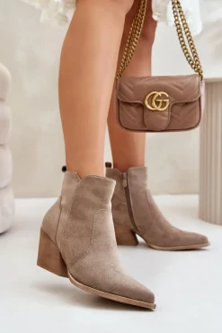 Ocieplane Botki Kowbojki Eko Zamszowe Na Zamek Ciemnobeżowe Virtris