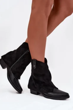 Ocieplane Botki Kowbojki Na Obcasie Czarne Sylvette