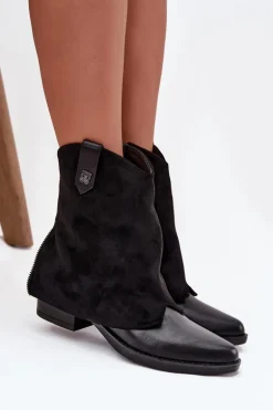 Ocieplane Botki Kowbojki Na Obcasie Czarne Sylvette