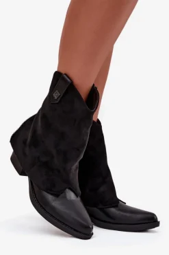 Ocieplane Botki Kowbojki Na Obcasie Czarne Sylvette