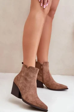 Ocieplane Botki Kowbojki Eko Zamszowe Na Zamek Brązowe Virtris