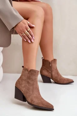 Ocieplane Botki Kowbojki Eko Zamszowe Na Zamek Brązowe Virtris