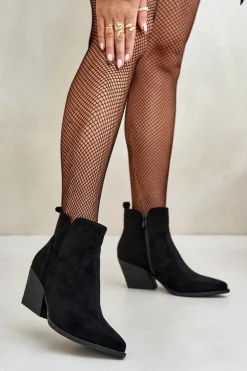 Ocieplane Botki Kowbojki Eko Zamszowe Na Zamek Czarne Virtris