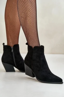 Ocieplane Botki Kowbojki Eko Zamszowe Na Zamek Czarne Virtris