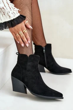 Ocieplane Botki Kowbojki Eko Zamszowe Na Zamek Czarne Virtris