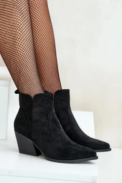 Ocieplane Botki Kowbojki Eko Zamszowe Na Zamek Czarne Virtris