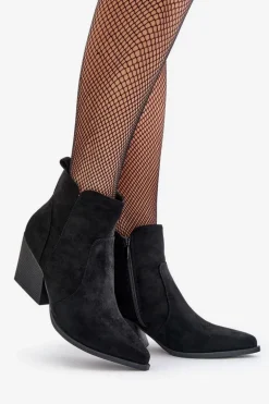 Ocieplane Botki Kowbojki Eko Zamszowe Na Zamek Czarne Virtris