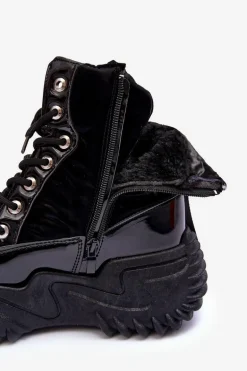 Ocieplane Botki Na Masywnej Platformie Czarne Lanleh