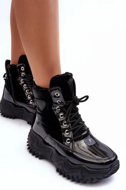 Ocieplane Botki Na Masywnej Platformie Czarne Lanleh