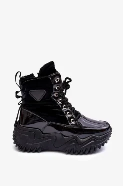 Ocieplane Botki Na Masywnej Platformie Czarne Lanleh