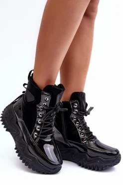 Ocieplane Botki Na Masywnej Platformie Czarne Lanleh