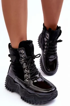 Ocieplane Botki Na Masywnej Platformie Czarne Lanleh